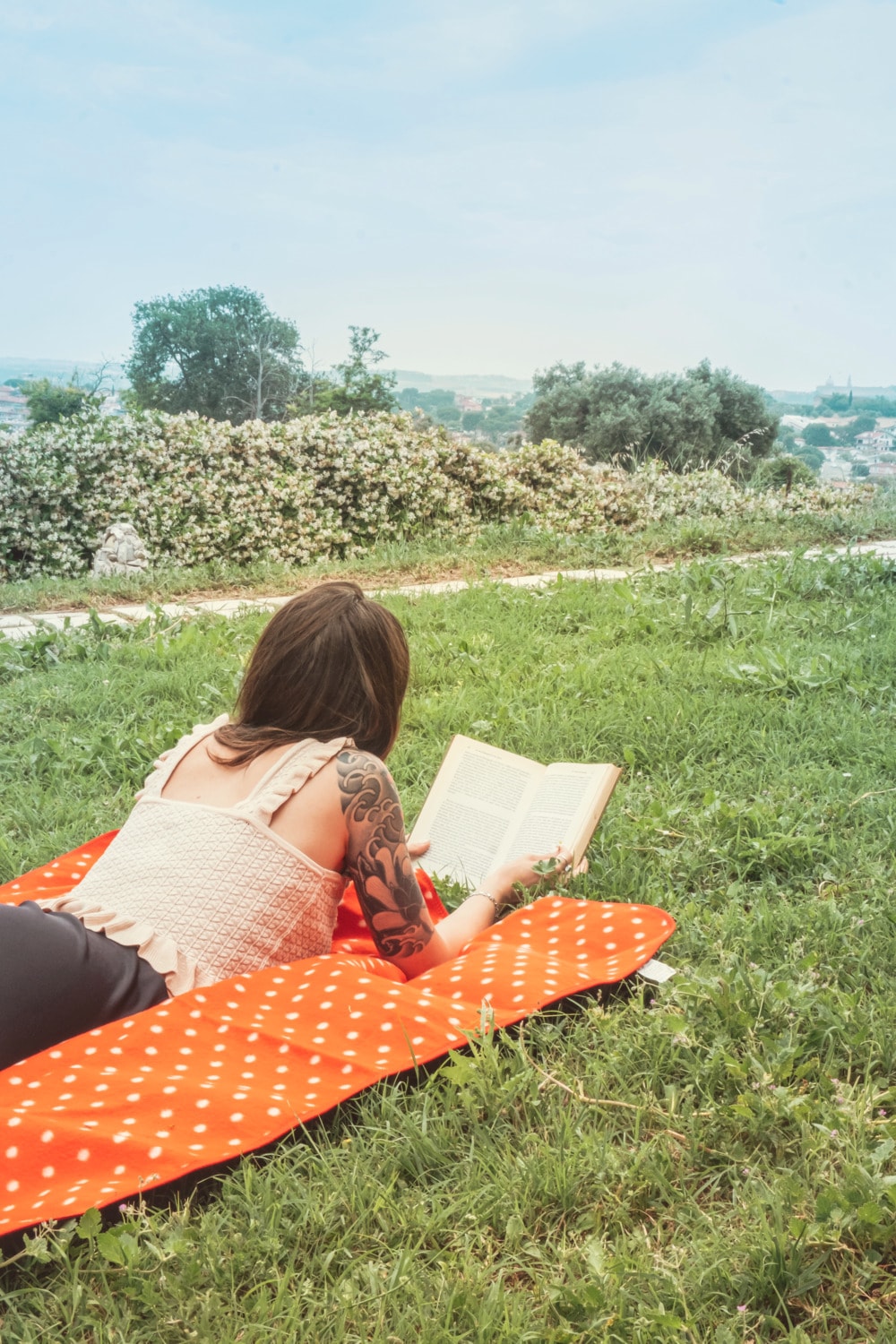 Una lettura sul prato, in cima alla collina